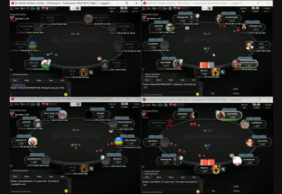 Live 4-tabling SNG session