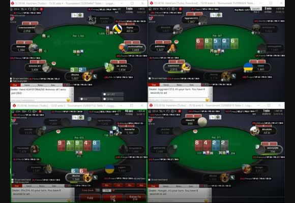 Live 4-tabling SNG session